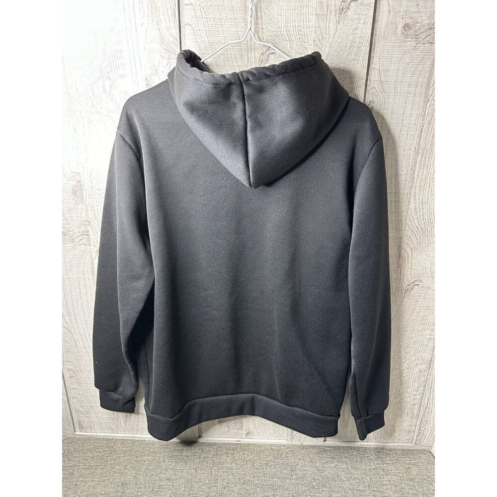 Womens Small Black Outer Space Astronaut Planets Rocket Hoodie Sweatshirt Pocket - Picture 2 of 4